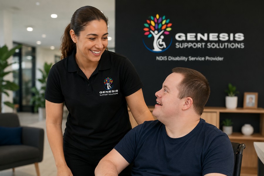 Genesis support coordinator with a staff member