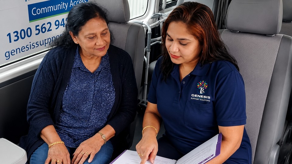 Participant with support worker in daily living activity